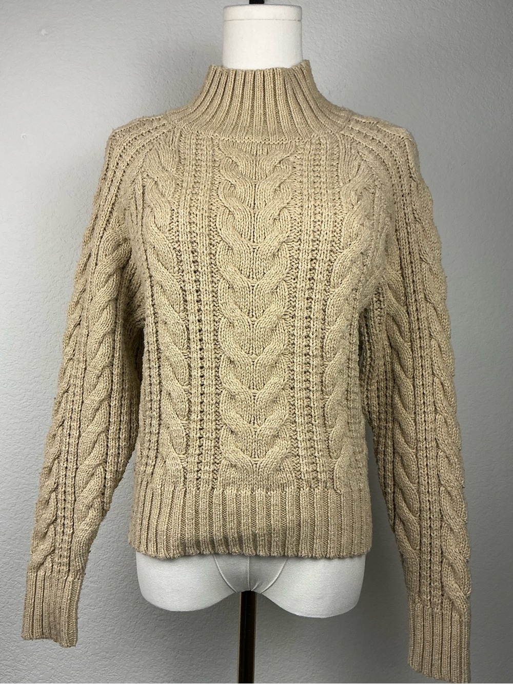 A New Day Cable Knit Mock Neck Sweater Oatmeal Beige Small